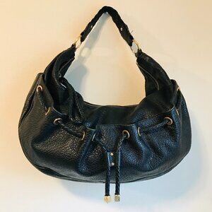 Michael Kors Black Pebbled Leather Braided Drawstring Hobo Shoulder Bag